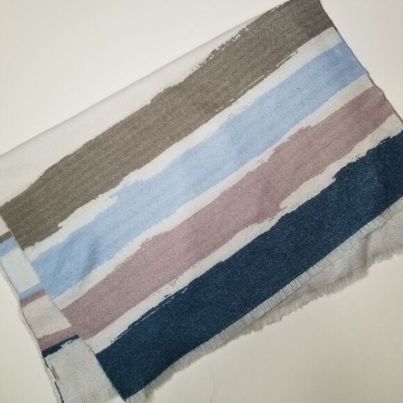 Multi Color Water Color Striped Fringe Soft Scarf - Picture 3 of 6